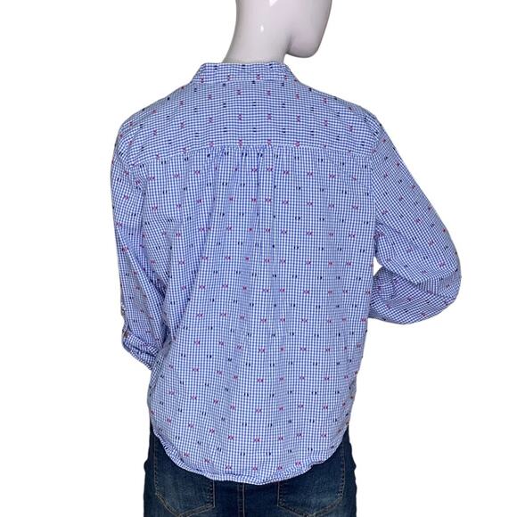 Ruby Rd. Button Down Shirt Petite Large Blue White Checkered Roll Tab Sleeves - Picture 7 of 13